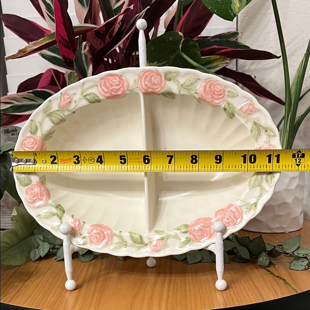 Metlox Vintage 1960’s Poppytrail Vernon Rose Pink Oval Divided Vegetable Dish - Picture 5 of 7